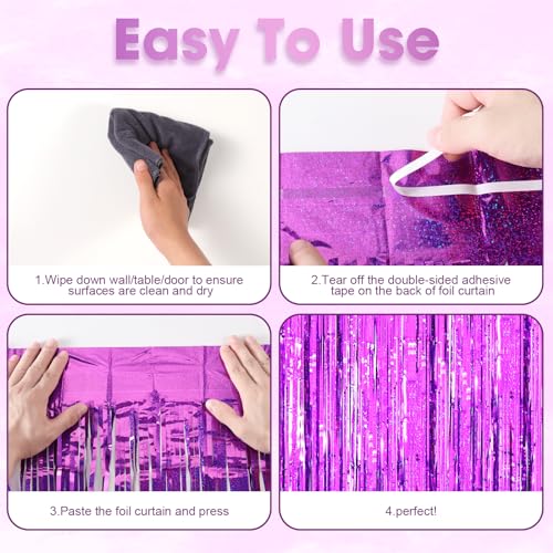 Image of Voircoloria 2 Pack Purple Tinsel Foil Fringe Curtains, Purple Party Decorations, Metallic Tinsel Party Streamers Backdrop for Halloween Mermaid Bachelorette Graduation Party Decorations