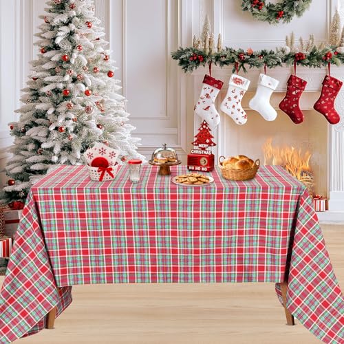 Christmas Rectangle Tablecloth 57x120 Inch Red Blue Green Buffalo Plaid Tablecloth for Outdoor Xmas Party Decoration – Image 6