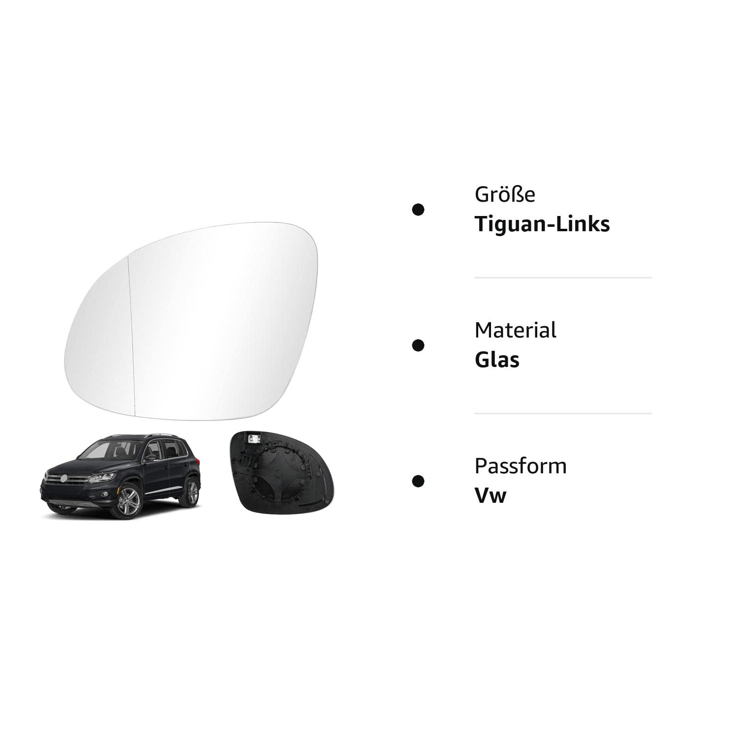 ELNas Cristal Espejo Retrovisor Calefactable para VW Sharan 2010-2022 | Vidrio Lateral Gran Angular | Antivaho y Antideslumbrante | Repuesto Retrovisor,Left
