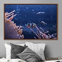 Framed Canvas Wall Art Clownfish Colorful Fish Group Marine Life Multicolor Nautical Photography Realism Ultra - 16x24 inches