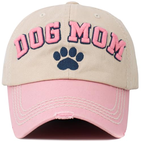 Image of KBETHOS Dog Cat Mom Dad Theme Womens Baseball Cap Distressed Vintage Unconstructed Embroidered Patch Hat