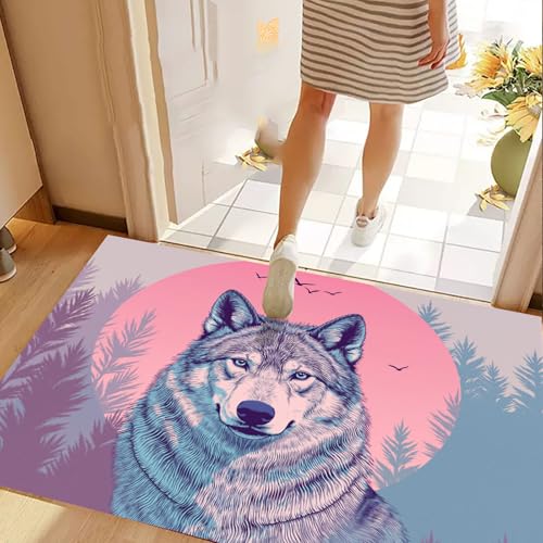 Tapis lavable illustrations rétro loup du ciel paillasson d'entrée - 4