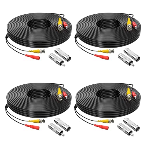 Cables de alimentación BNC de 25 pies para cámaras de seguridad, paquete de 4 con conectores
