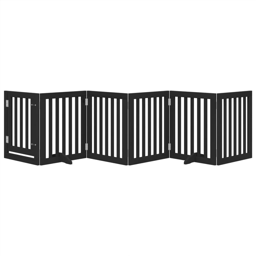 vidaXL Puerta para Perros Plegable 6 Paneles Madera álamo Negra 300 cm, Puerta para Mascotas, Puerta de Seguridad para Perros, Puerta para Perros de Seguridad