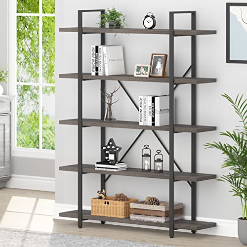 Hsh 5 Shelf Bookcases And Book Shelves,Industrial Modern 5 Tier Tall Bookshelf, Rustic Wood And Metal Large Book Shelf For Bedroom Living Room,Vintage Open Wide Vertical Etagere Book Case, Dark Gray #TOP10