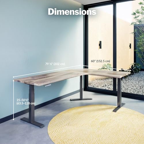 Image of Vari ComfortEdge 80x60 L-Shape Electric Standing Desk - Height Adjustable Sit-Stand VariDesk for Corner Office with Reversible Left /Right Design + Reclaimed Wood /Slate Legs (Ships in 3 Boxes)