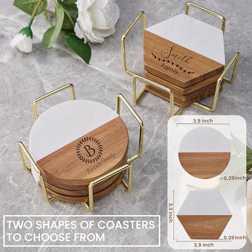 Tabla de cortar rectangular de mármol y madera con posavasos miniatura 5