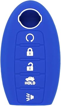 SEGADEN Silicone Cover Protector Case Holder Skin Jacket Compatible with Nissan 5 Button Smart Remote Key Fob 4+1 BTN CV2502E Deep Blue