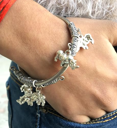 Image of Touchstone New Indian Bollywood Handcrafted Nicely Created Rhinoceros Inspired Rope Pattern Elegant Designer Jewelry Bracelet in Oxidized Silver Tone for Women