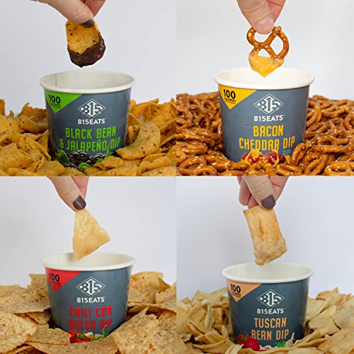815Eats - Easy And Microwaveable Dips In 90 Seconds, 100 Calorie Snack Variety Pack, (Includes Two Cups Of Each Flavor; Black Bean & Jalapeño, Chili Con Queso, Bacon Cheddar, And Tuscan Bean | Total Of 8 Individual Cups) #TOP1