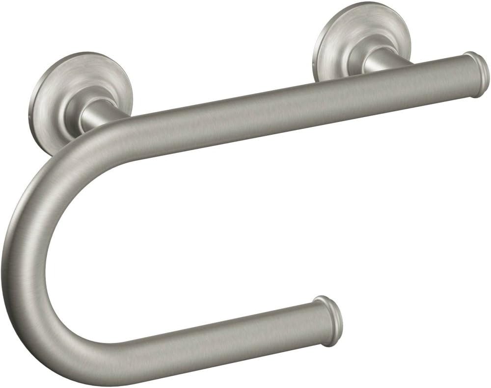 Moen 8-in Wall Mount Grab Bar with TP Holder, Brushed Nickel