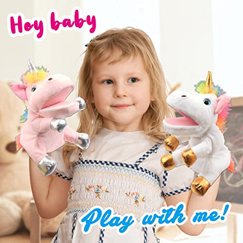 image for Hopearl Plush Unicorn Hand Puppet with Open Movable Mouth for Imaginat