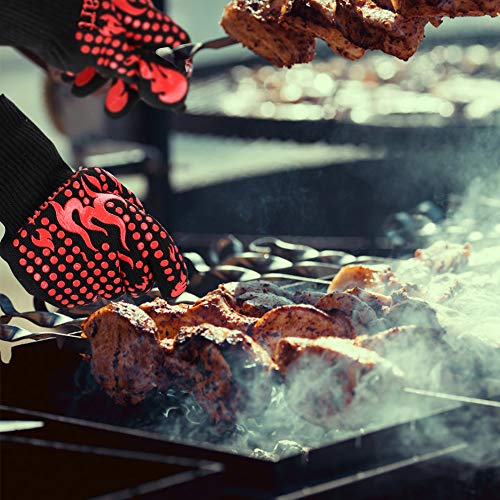 Image of Comsmart BBQ Gloves, 1472 Degree F Heat Resistant Grilling Gloves Silicone Non-Slip Oven Gloves Long Kitchen Gloves for Barbecue, Cooking, Baking, Cutting