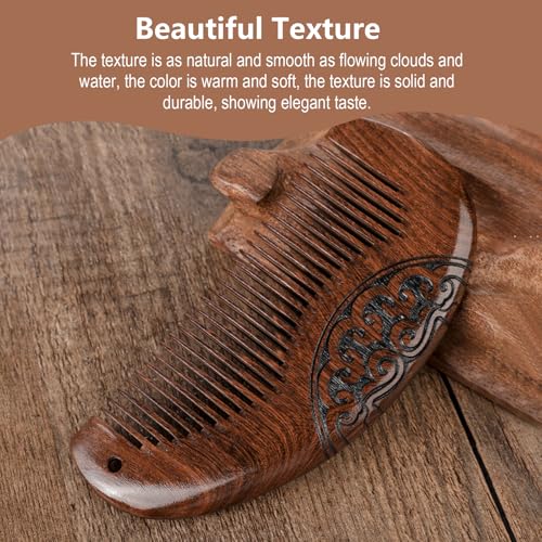 Natural Sandalwood Fine Tooth Comb - Anti Static Wooden Comb for Women, Smooth Detangling Hair Comb, Portable Travel Mini Wood Combs for Curly & Straight Hair