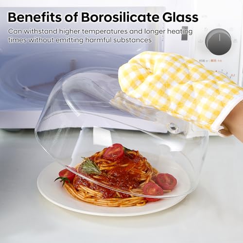 Image of EliteVibe All Glass Microwave Cover, 10 inch Microwave Splatter Cover for Food | 5 inch Height With Handle, All-Glass, 3.5 inch Inner Height, Fits Plates & Bowls, Vented Lid, Oven, Dishwasher & Refrigerator Safe