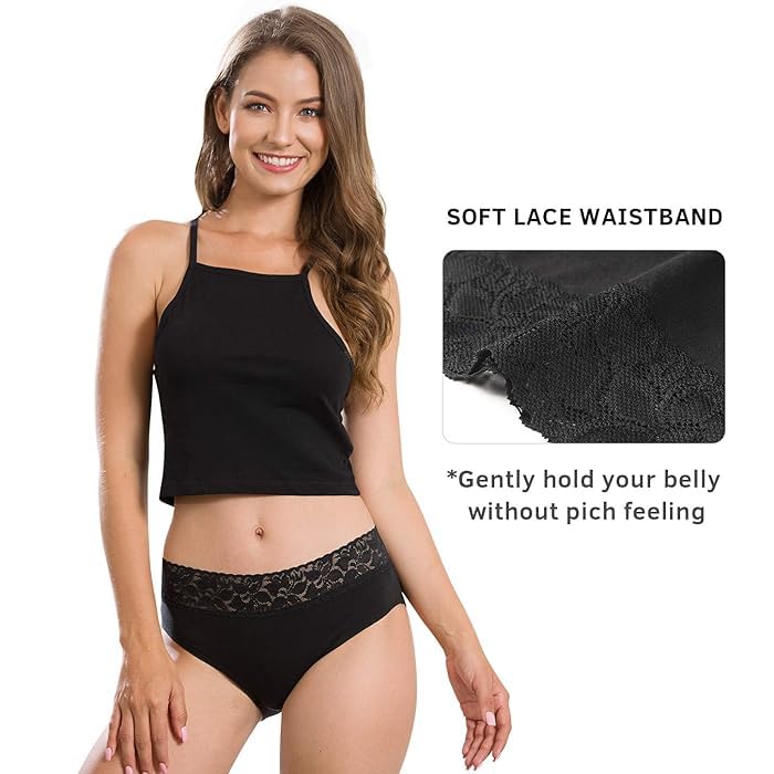 Image of NICSY Womens Underwear Cotton Bikini Panties Lace Soft Hipster Panty Ladies Stretch Full Girls Briefs (Multicolor)