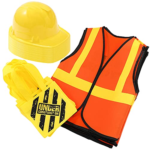 36 Pieces Construction Dress up Supplies Construction Costume Including 12 Pieces Tote Bags, 12 Pieces Vests and 12 Pieces Construction Hats for Construction Costume Birthday Dress up Party Favor