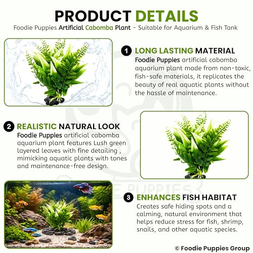 Image of Foodie Puppies Aquarium Plastic Plants with Resin Base Decor - (Cabomba Plant, Medium, 3 x 3 x 14 cm) for Fish Tank Ornament Accessories, Household & Office Natural Looking Artificial Plant