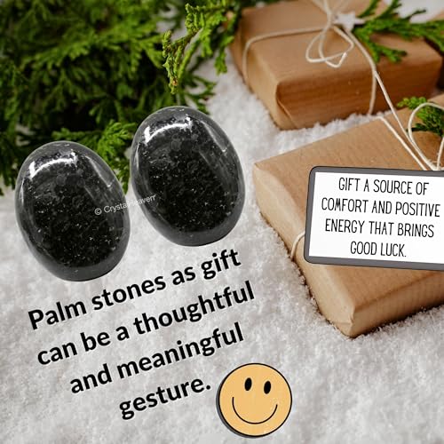 Image of Certified Nuummite Crystal Palm Pebbles Stones for Anxiety Stress Relief Massage - AAA Grade Original Healing Gemstone Agate Palm Stone for Yoga Meditation Spiritual Reiki Feng Shui