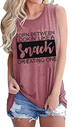 EGELEXY Snack Tanks Top Women Funny Letter Print Workout Vest Tee Casual Sleeveless Muscle Shirts Top Pink