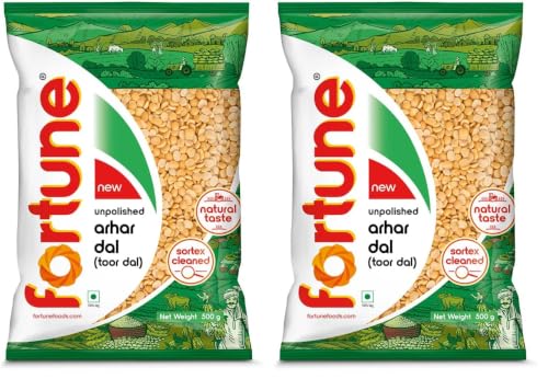 Image of Fortune Arhar Dal (Toor Dal), 500 gm, Unpolished and Sortex cleaned (Pack of 2)