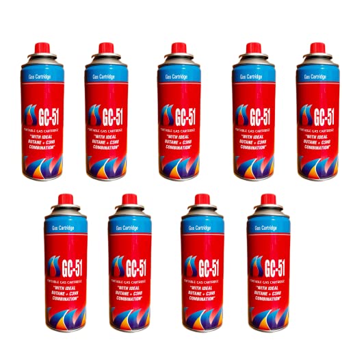 Image of SHoRI Portable Gas Cartridge with Ideal Butane + C3H8 Combination CG51 Easy to Use Perfect Suitable for Camping Stove, Small Stove, Flame Torch, Welding Fuel Gas,(Universal Nozzle /Pin) Pack of 9