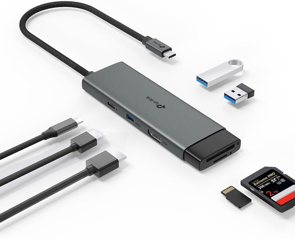TP-Link UH7021C USB C Hub, PD100W, 4K 60Hz HDMI, 1 × USB C, 2 × USB A, SD and microSD cards up to 200 MB/s, Plug and Play, Compatible with MacOS, Windows, Linux, iPad OS, iOS, Android
