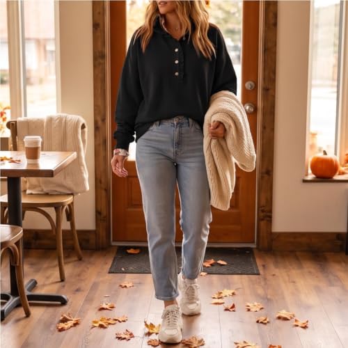 Oversized Sweatshirt for Women Henley Quarter Button Sweatshirt Sweatshirts - image 6