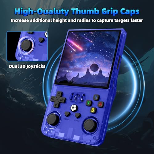 Image of R36MAX Retro Gaming Console, Retro Handheld Games Console with 64GB TF Card, 4.0 inch IPS HD Screen Video Game Consoles, Portable Hand Held Open Source Linux System, 4000mAh Battery,Transparent Blue