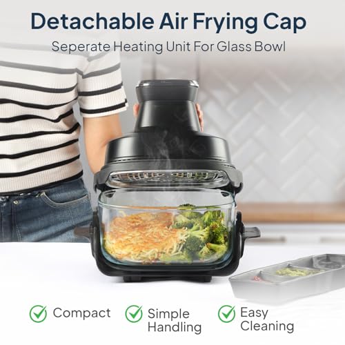 Image of CELLO Airmate Modular Air Fryer with 5MM Borosilicate Glass Bowl 4L | 90% Less Fat Cooking, 1500W High Speed 360 Air Wave Technology | For Fry Bake Crisp Keep Warm, Cook Serve Store, Dishwasher Safe