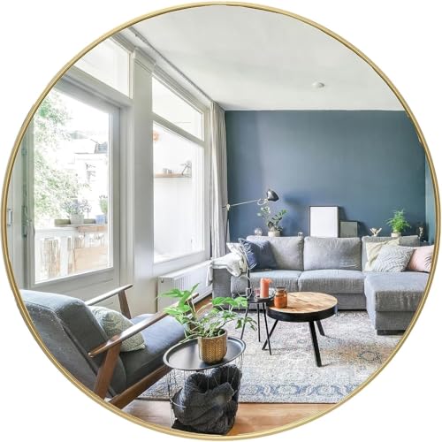 Image of Sidra Decor Metal Frame 22 Inch Round Wall Mirror for Home Decoration | Wall Mounted Circle Mirror for Bathroom, Living Room, Bedroom, Hallway, HD Vanity Mirror wash Basin (Gold Frame)