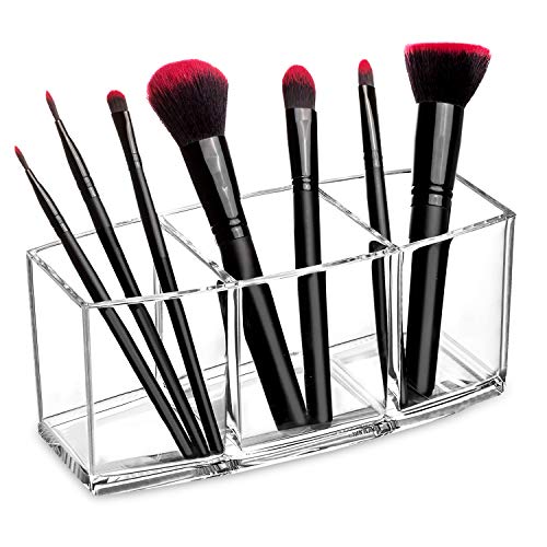 hblife Clear Makeup Brush Holder Organizer, 3 Slot Acrylic Cosmetics Brushes Storage Solution,Pattern A