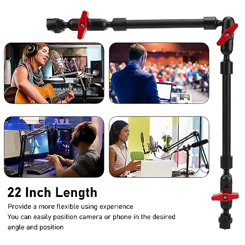 Articulating Friction Magic Arm, 22 Inch Long, 360° Rotation, Double Ball Head, Camera Mount for LED Light Microphone, Webcam - Image 3