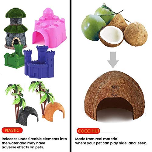 Image of SunGrow Coconut Hut for Crested Gecko, 5x3 Inches Reptile Climbing Hide, Leopard Gecko Tank Cage Habitat Accessories, Smooth-Edged Coconut Shell, for Exercise, Crawling, Perching and Basking Spot