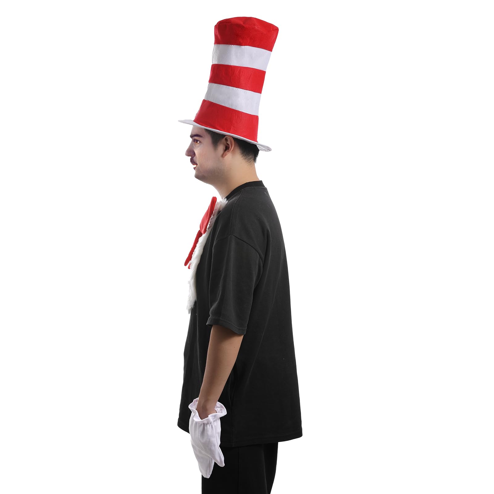 nezababy Cat Hat Costume Adult Red White Striped Top Hats Furry Bowtie Gloves World Book Day Halloween Party Cosplay Accessaries - Image 4