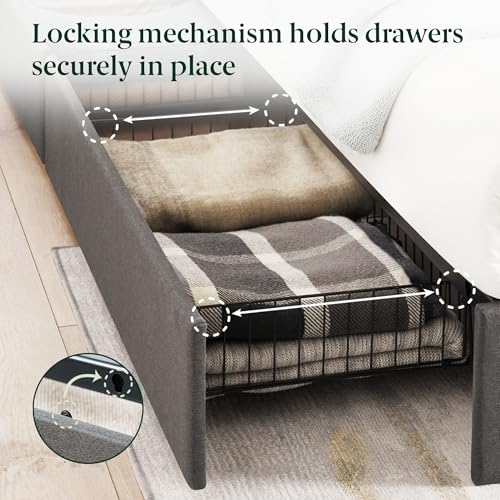 Image of Zinus Billie Platform Bed Frame, Four Underbed Storage Drawers, Height Adjustable Headboard, Upholstered Style, Queen