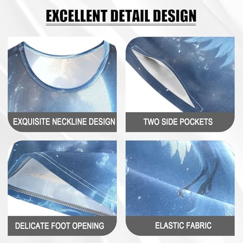 ALAZA Blue Phoenix Moon Pajamas Set Short Sleeve Cotton Sleepwear Summer Pjs 2 Piece 5-14Y4