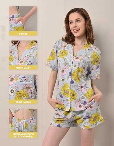 Image of NAP BOUND 100% Cotton Pajamas for Women Sets 2 Pieces Pjs Button short sleeves with Pockets Soft Sleepwear Loungewear XS-XXL