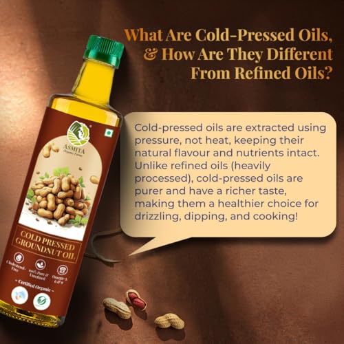 Image of Asmita Organic Farms Cold Pressed Groundnut Oil, Kacchi Ghani, 1L | 100% Pure & Unrefined | Rich Aroma & Flavor | Organic Certified Peanut Oil | Heart-Healthy, Chemical-Free Cooking Oil