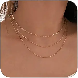 CONRAN KREMIX Waterproof Gold Necklace Layered Necklaces for Women Non Tarnish,18k Gold Plated Stainless Steel Dainty Stack Thin Chain Necklace Set for Women Gifts Jewelry