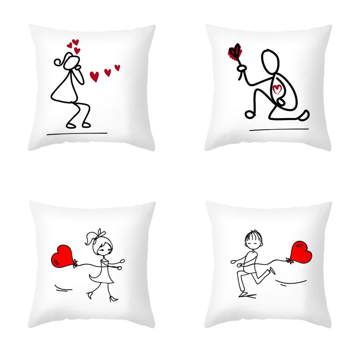 Chenlane Silk Pillow Coversmodern Individual Couch Cushion Sectional Cute Cartoon People Valentine'S Day, Decorative For Patio Furniture Bright Smooth Thickened 40x40 cm, 4Pcs