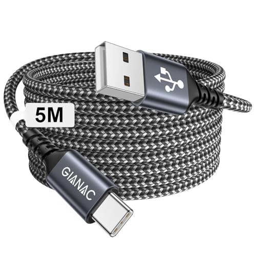 GIANAC USB C Kabel 5M Lang Schnellladekabel 3.1A USB C Ladekabel und Datenkabel f&uuml;r iPhone 16 15 Pro,Samsung Galaxy S24 S23 S22 S21 S20,Huawei P40/P30/P20,Google Pixel,Sony Xperia