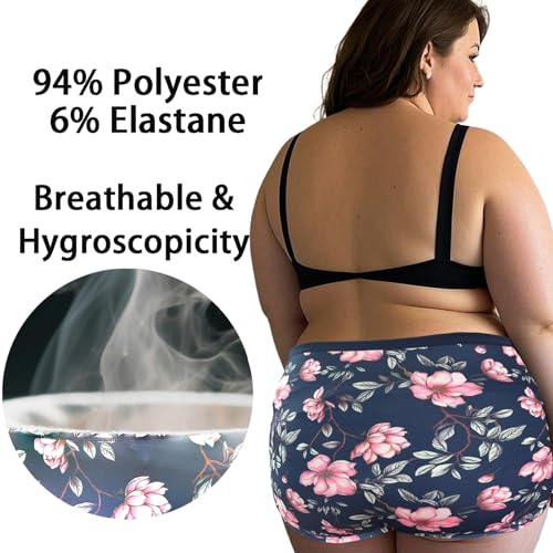 Image of Womens Underwear XL-5XL Plus Size Ladies Panties Mid High Waist Briefs for Woman Floral Print Pantys 6-Pack