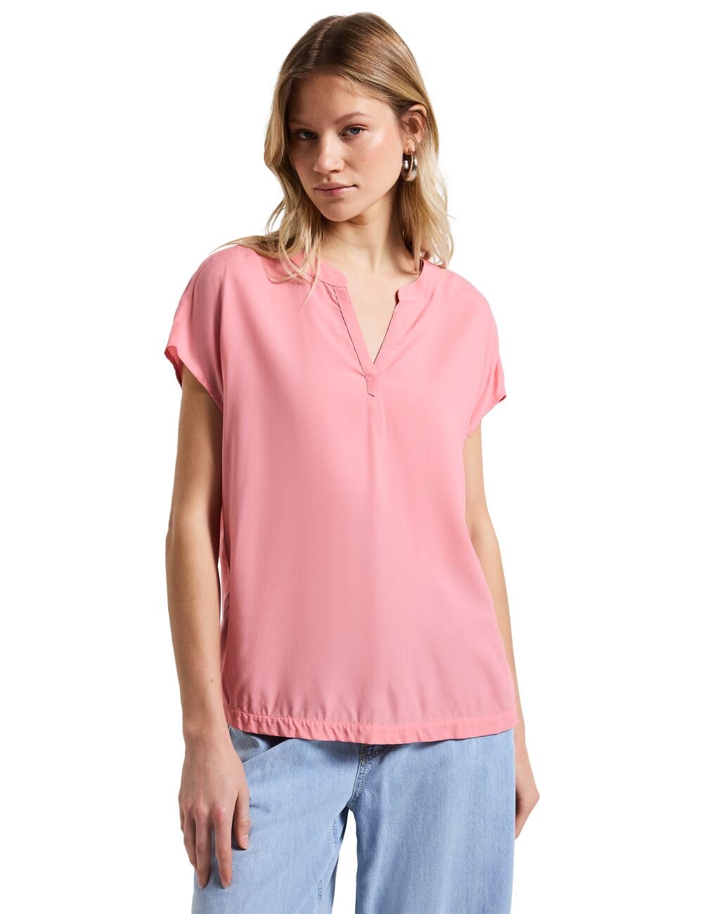 Street One Damen Split Neck Bluse in Unifarbe
