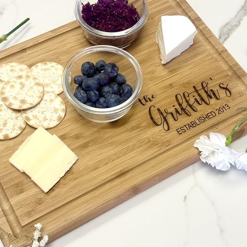 Personalized Cutting Board, Custom Bamboo Engraved Charcuterie Boards - Present for Wedding, Bridal Shower, Anniversary, Housewarming Gift Idea for Couples, Engraved Chopping Boards. - Image 4
