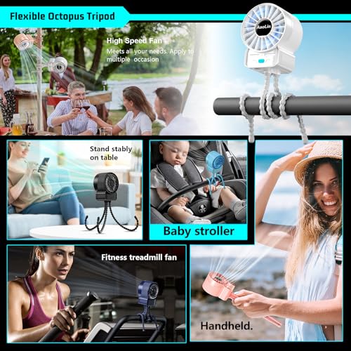 Image of multifunctional USB rechargeable portable stroller small fan 4 speed 6600rpm high speed mini small handheld cooling fan extended flexible tripod for desktop wrap crib bike treadmill car kids gift