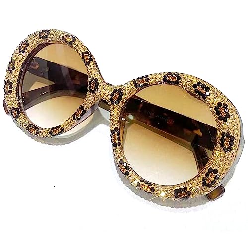 bling Round Sunglasses for Women Sparkling Rhinestone Sunglasses Trendy Party Diamond Sunglasses UV400 Protection