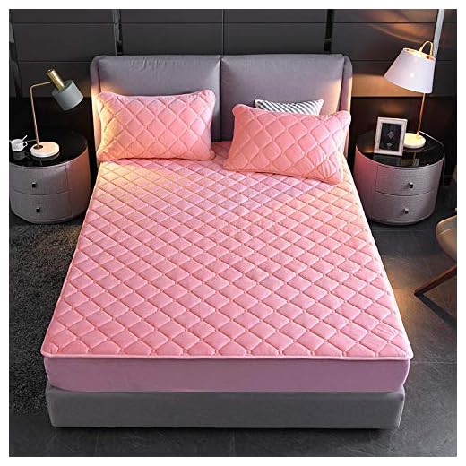 Utrustningslakan Mysig värme under hela säsongen,Crystal Velvet Quilted Bed Lakan, Sovrumslägenhet Hotell Halkskyddsmatta Skydd Pad-Pink_3_150cmx200cm