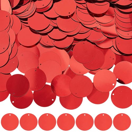 GORGECRAFT 500 pieza de Lentejuelas Redondas Planas de 24.5mm con Agujero Superior Lentejuelas Rojas Sueltas con Agujero Lateral para Costura Manualidades Joyería Pendientes Boda Ropa Bordado Navidad.