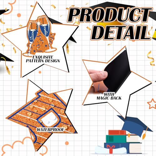Image of Landhoow 30 Pcs Graduation Car Magnets 2026 Senior Graduation Car Decoration Bumper Sticker Congrats Grad Magnet Magnetic Refrigerator Decal for Grad Parade Party Supplies(Orange, Blue)